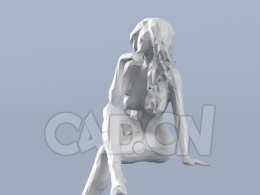 低面多边形卡通人物扶下巴坐着的女人模型