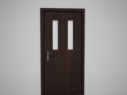 两条竖长玻璃深棕色木门C4D模型下载 Door model