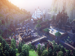 MC我的世界像素模型：港湾帆船城堡C4D模型