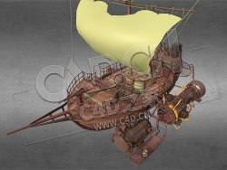 C4D蒸汽朋克飞行帆船航海机械木船模型 Kursovaya Draft