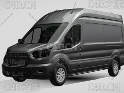 灰色福特汽车封闭货车面包车2021款C4D汽车模型下载