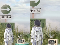 C4D OCTANE草坪上站立的宇航员复古电视机模型