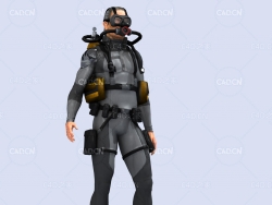 潜水员水底静止观望姿势动画深海潜水蛙人C4D模型DiverHunter-stand idle