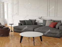 现代家具客厅沙发布艺沙发沙发模型椅子模型茶几模型台灯模型