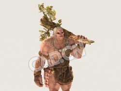 C4D背树枝的原始人野人模型（包含骨骼绑定动画) LesserGiant_D00_BC 3D Model