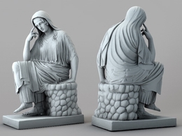 低头沉思的女性雕塑 珀涅罗珀雕塑C4D模型 Penelope 3d model