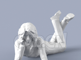 低面多边形卡通人物爬着的男生模型