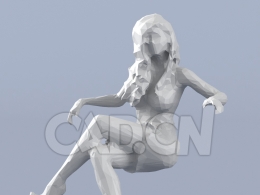 低面多边形卡通人物翘二郎腿坐着的女人模型