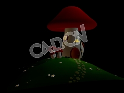 C4D卡通蘑菇屋模型 Cartoon Mushroom House Diorama