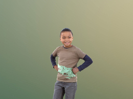 三维扫描写实人物站立双手叉腰的非洲小孩