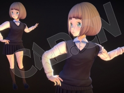 短发女学生动漫人物C4D模型