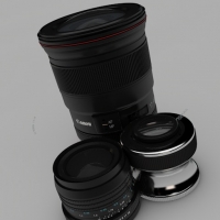 相机镜头模型：佳能自动镜头、手动镜头、转接头C4D高精模型