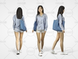 背包穿短裤的年轻女性3D扫描人物模型 Jess 2 – 3D Scan Female