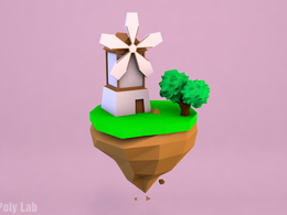 低面多边形风车场景C4D模型 low poly mill