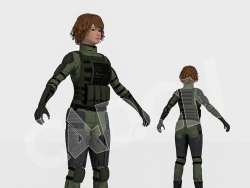 穿防弹衣的黄色短发女士兵CS游戏人物C4D绑定模型 CS_Tatiana