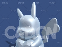 坐地上抱心的皮卡丘动漫卡通角色雕塑C4D模型 Pikachu_2