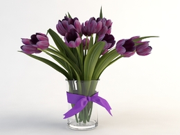 郁金香插花花瓶C4D模型 Tulips 3d Model