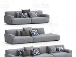 灰色现代沙发三人沙发双人沙发客厅沙发C4D模型 sofa 3d model