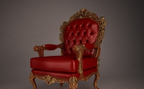 欧式风格的红色雕花椅子C4D模型 Poltrona Stile Barocco