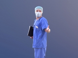 三维扫描写实人物穿手术服戴口罩的国外男医生