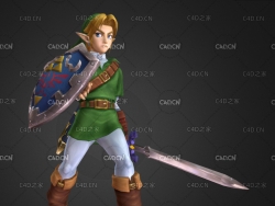 头戴魔法帽手持盾牌宝剑的年轻卡通王子C4D模型 Super Smash Bros