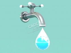 节约用水水资源自来水水管水滴地球创意C4D模型 Tap-Preserve-Water