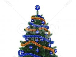 蓝色圆球彩带缠绕的圣诞树 CHRISTMAS TREE 5