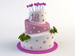 16岁女孩粉红色系的生日蛋糕C4D模型 cake 3d model