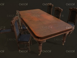 C4D欧式餐桌椅实木家具模型 Combo