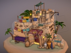 C4D卡通土墙城堡建筑模型 Blockout Vital