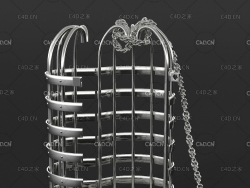打开的鸟笼C4D模型 cage 铁笼 牢笼 金属笼子 铁链 宠物笼