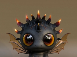 可爱暗黑风格Q版地狱幼龙3D模型Inferno Dragon含3种格式动画绑定+贴图材质