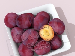 成熟的李子水果果盘C4D模型 Plums square bowl
