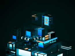 C4D抽象城市夜景模型工程（S387-小黑 原创作品）