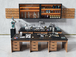 C4D电子电磁物理学科教学器材显微镜玻璃瓶电子控制器试验桌 三维模型下载