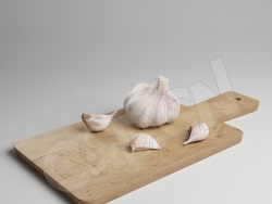 C4D木菜板上的大蒜模型 Garlic