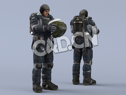 双手抱头盔站立深蓝色宇航服年轻男性太空飞行员idle Helmet Scifi PutOn