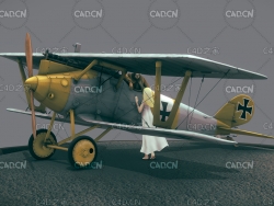德国二战双翼飞机起飞前飞行员与亲人告别C4D模型 airplane