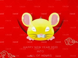 C4D鼠年 卡通红包鼠海报模型