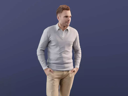 三维扫描写实人物双手插兜站立的外国男人