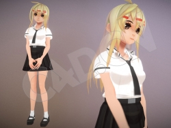黄发卡通日本动漫人物女学生C4D模型