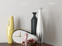 摆件装饰品c4d狐狸瓷器摆件瓶子时钟模型下载