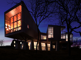 C4D室外建筑模型渲染 别墅夜景C4D模型 Night view of villas