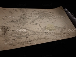 发光的复古地形map纸map筒C4D模型