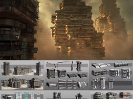 85组未来科幻贫民窟风格高楼建筑3D模型Artstation - Sci-Fi Kitbash - Volume 1