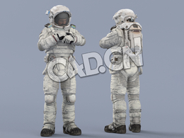 站立检查手表的白色太空服大胡子男性宇宙飞行员Idle Relax Watch