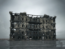 战后损毁模型：被战火袭击后的办公楼