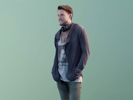 三维扫描写实人物脖子上挂耳机的国外男性