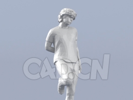 低面多边形卡通人物背靠墙体的男孩模型