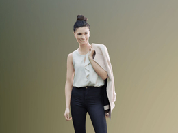 三维扫描写实人物披衣服站着微笑的国外女人